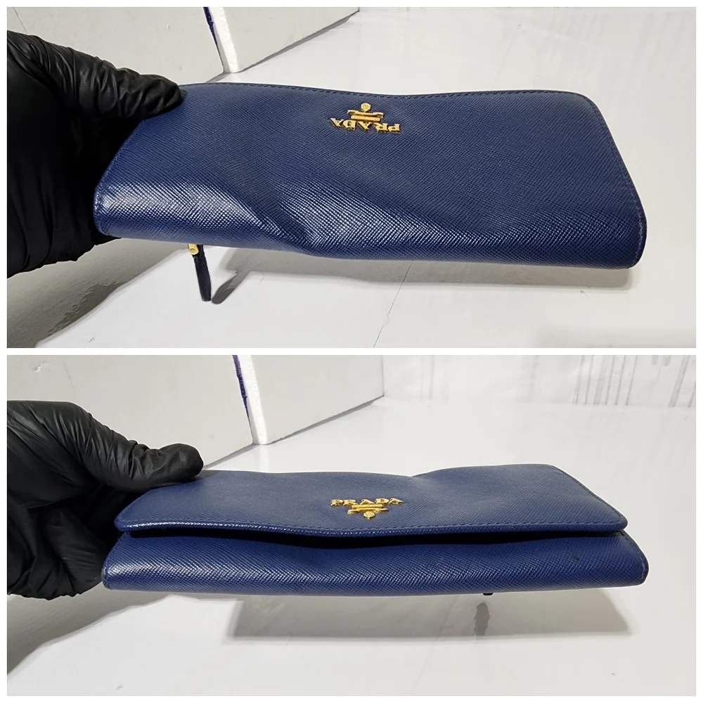 Prada Saffiano Leather Continental Wallet Blue